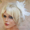 Feather Fascinator and French net birdcage veil, large feather headpiece and bridal veil, Bridal Hairpiece Set